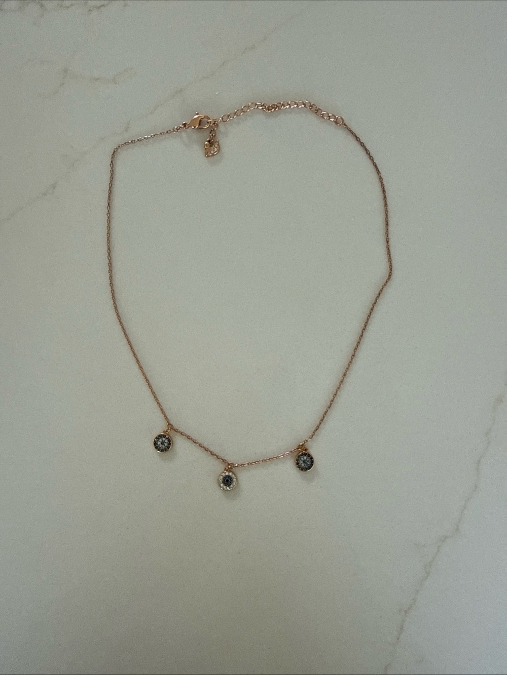 Swarovski Rose Gold Plated Necklace with Three Crystal Evil Eye Drops